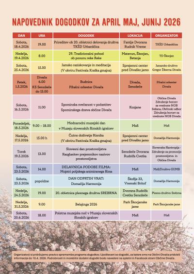 Napovednik - Glasnik april 2026